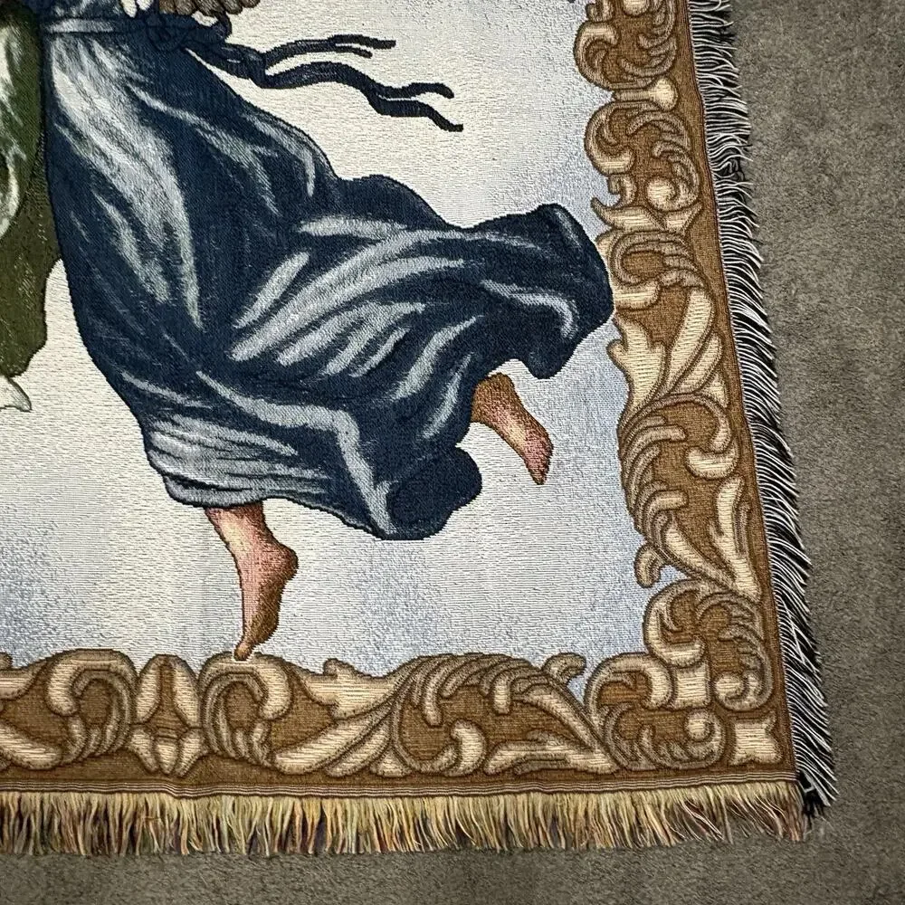 Vintage American Weavers Guardian Angel Throw Tapestry Wall Hanging 48 X 57